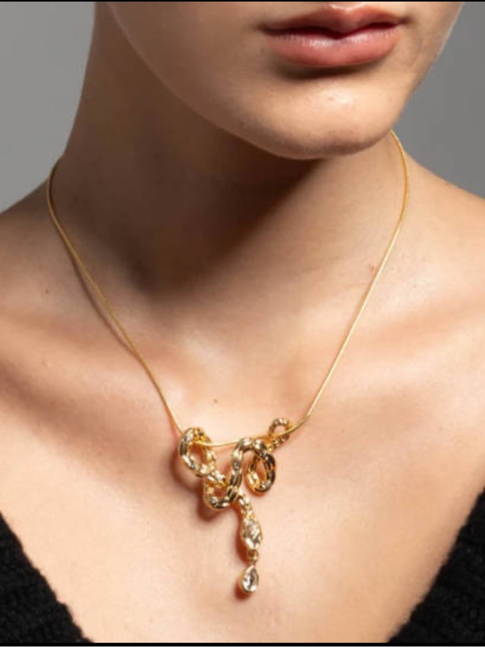 Alexis Bittar • Serpent CZ Crystal Snake Chain 
Gold Slide Necklace